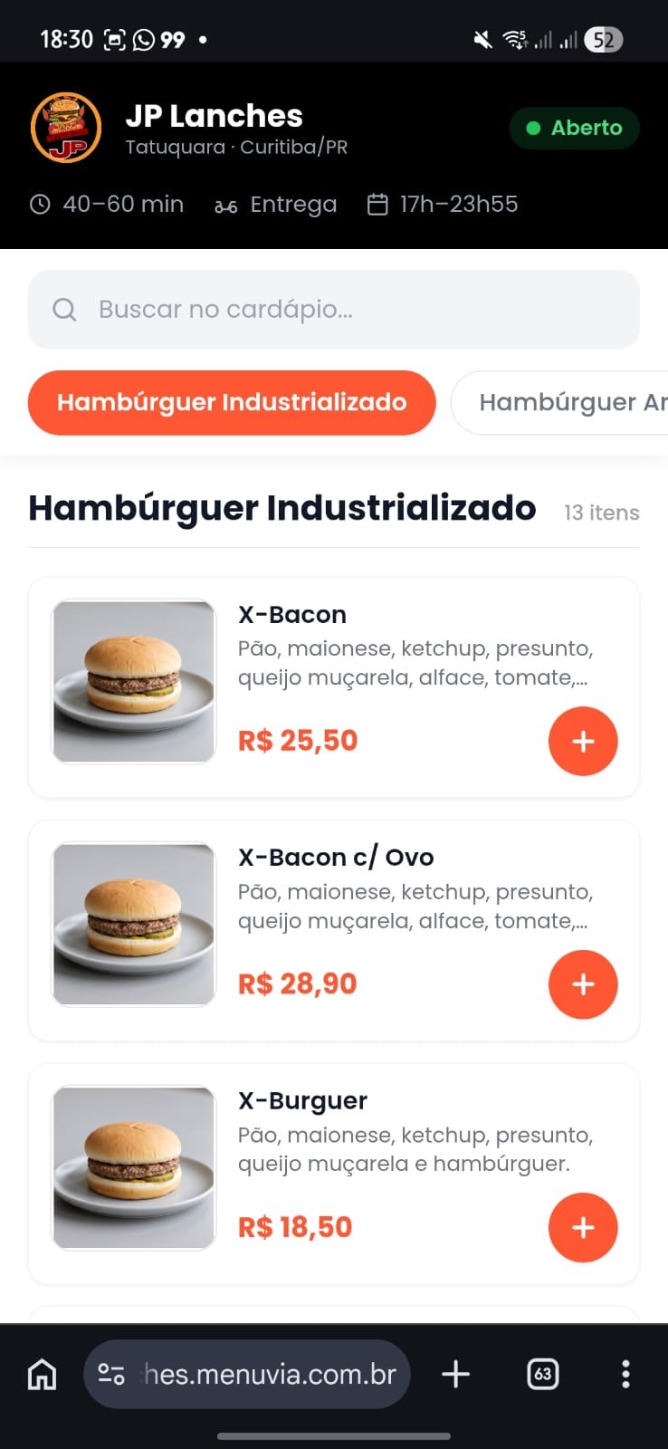 Cardápio digital da JP Lanches