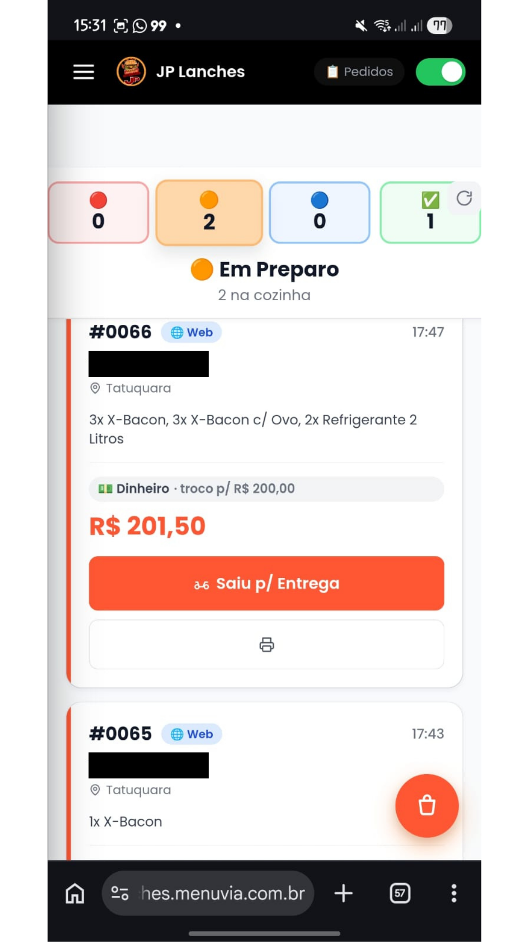 Monitor de pedidos no celular